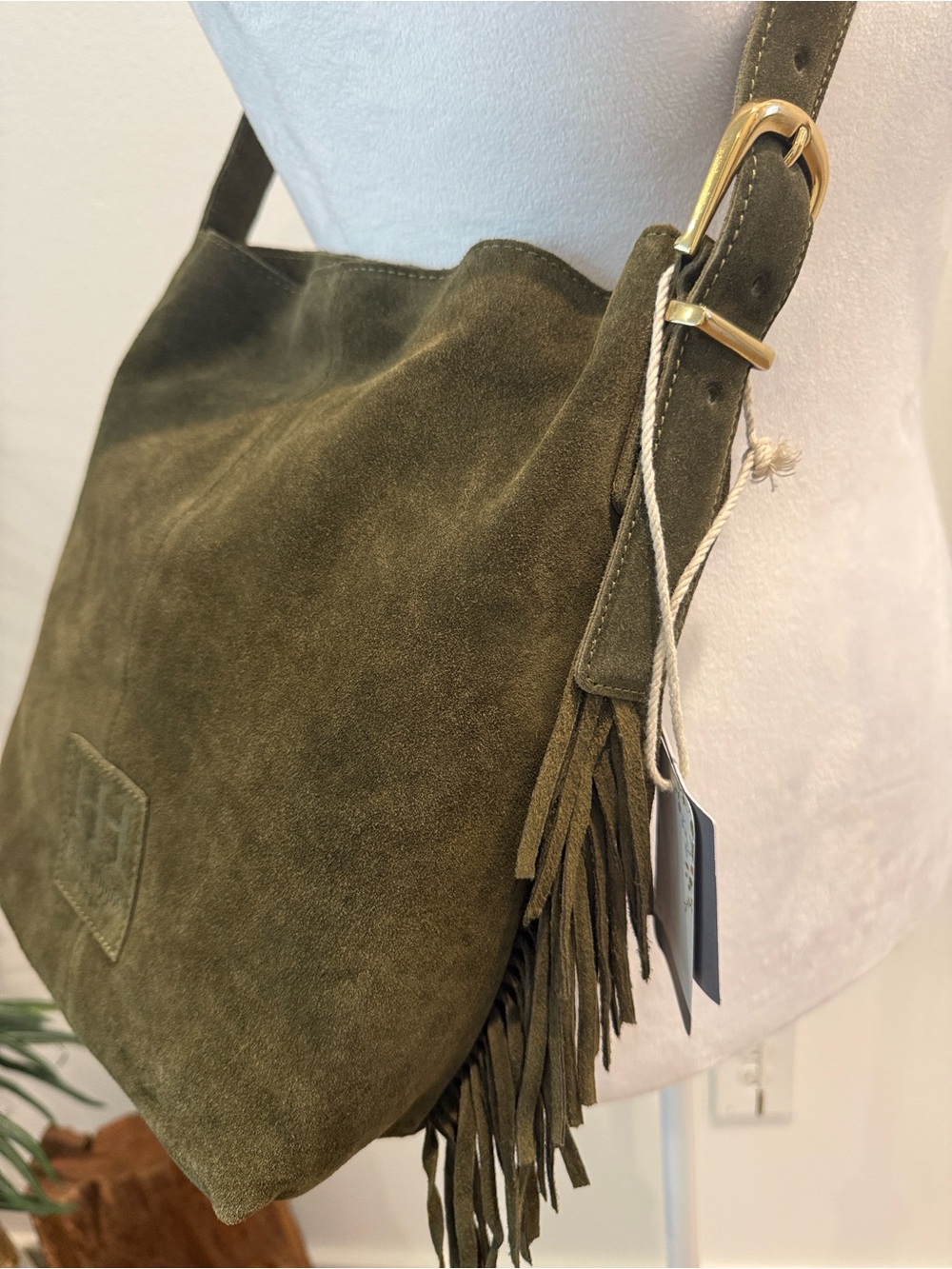 Haute Hippie Suede Fringe Olive Green Bucket Shoulder Bag Purse NWT - Picture 8 of 16